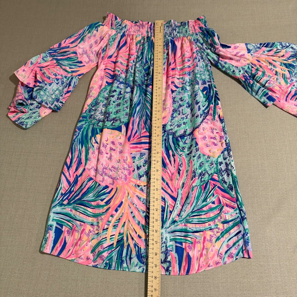Lilly Pulitzer Hollee Off Shoulder Mini Dress XS Pink Pineapple Tropical Resort - Picture 6 of 6